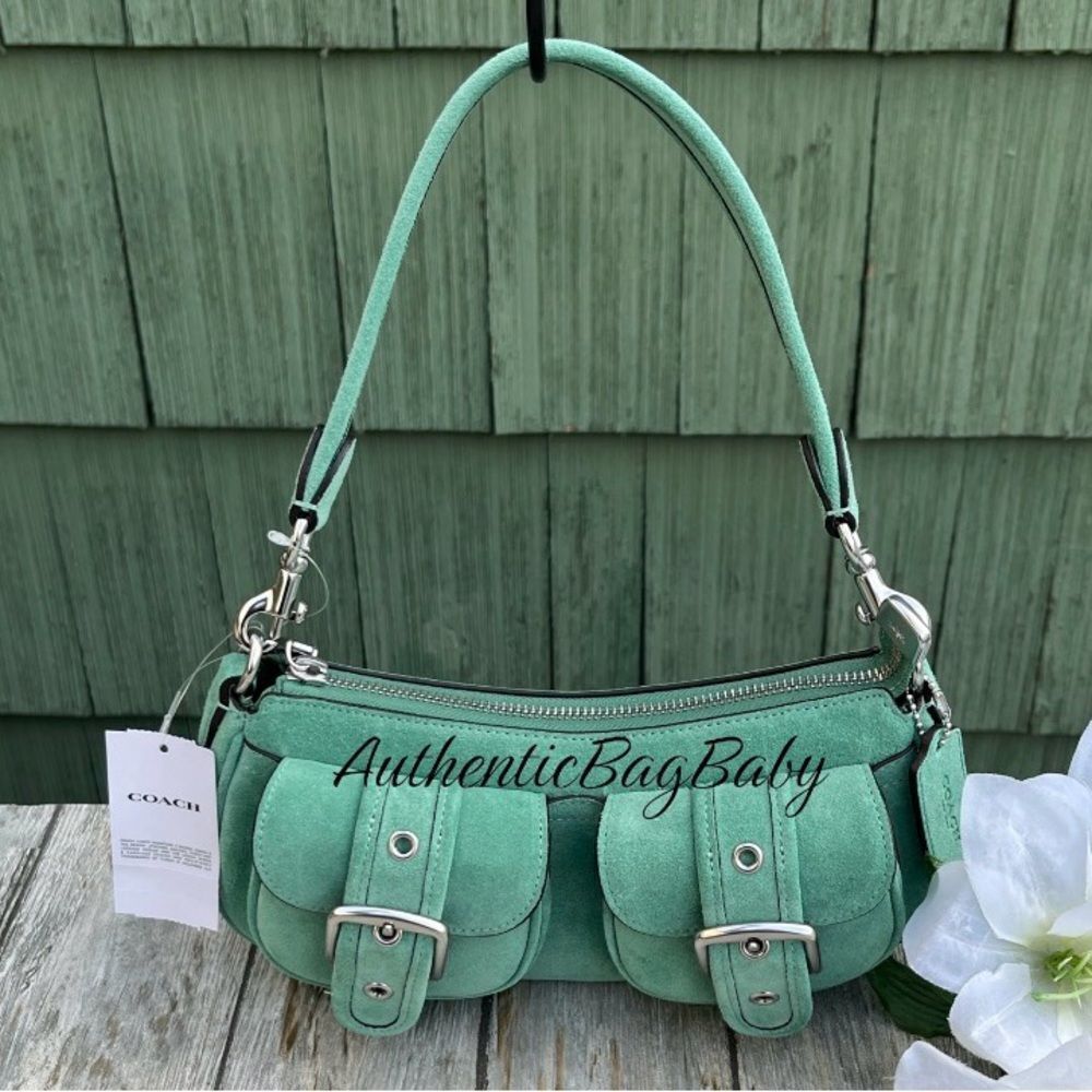 Coach Ashton Shoulder Bag In Mint Green Suede Crossbody Purse